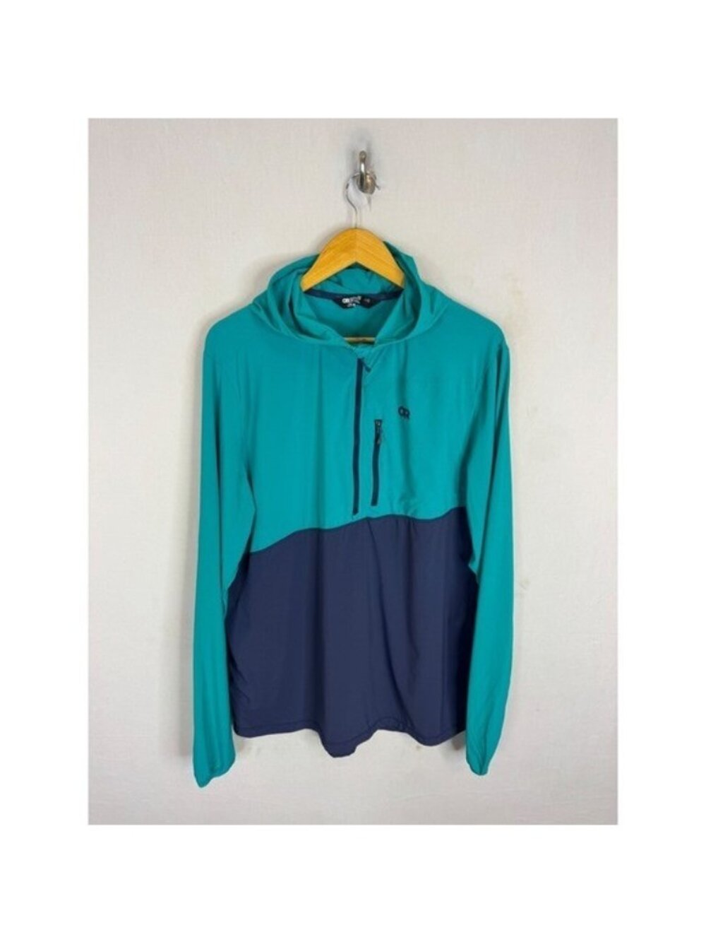 Outdoor Research Mens Astroman Sun Hoodie Teal Navy Blue 282282 Quarter Zip L